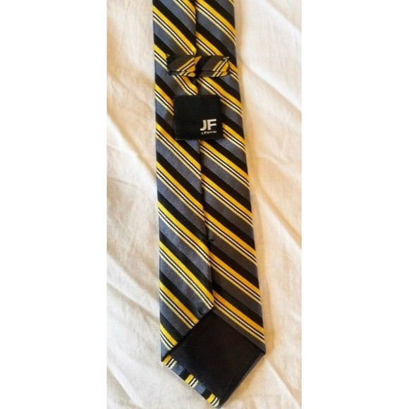 JF J. Ferrar Striped Black Yellow Grey Polyester Tie - Picture 6 of 8